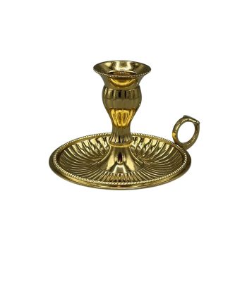 شمعدان برنجی کلاسیک با دسته حلقه‌ای، رنگ طلایی آنتیک، ساخت هند