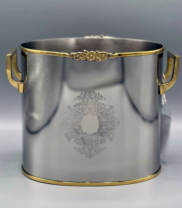 ظرف یخ و بطری استیل با دستگیره و گل برنجی ساخت هند