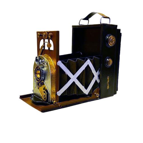 ماکت فلزی دوربین عکاسی کلاسیک دست‌ساز با جای قلم و قاب عکس