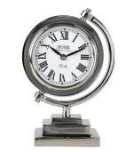 ساعت رومیزی فلزی نقره‌ای با پایه سنگین و طراحی کلاسیک