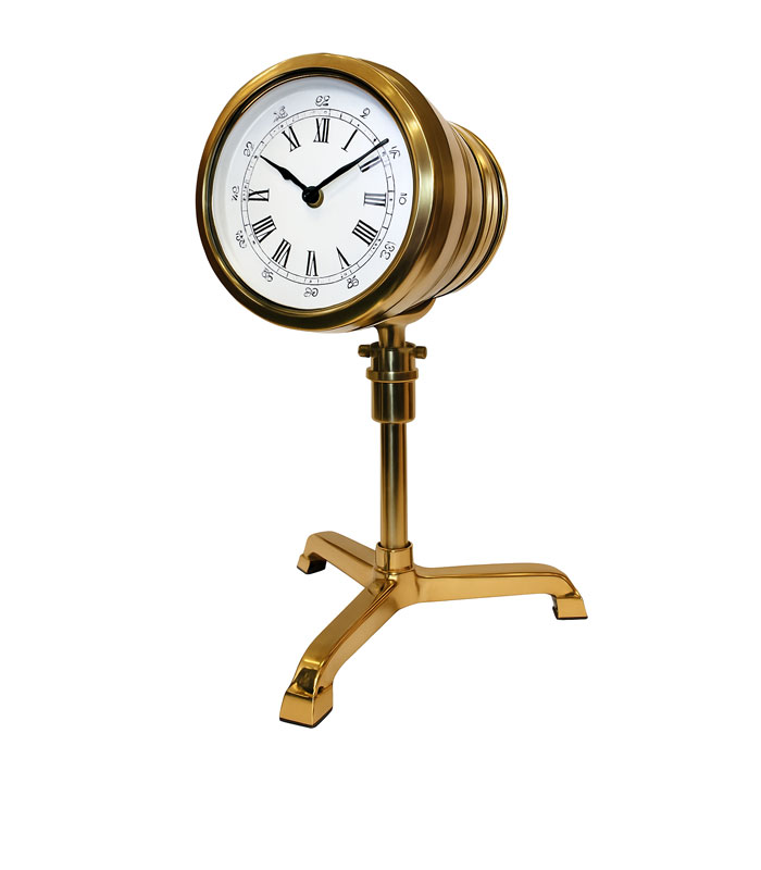 ساعت رومیزی سه‌پایه آلومینیوم و برنج با صفحه گردان شیک