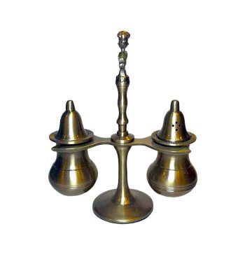 ست نمکدان و فلفلدان برنجی با استند کلاسیک، ساخت دست‌ساز هند