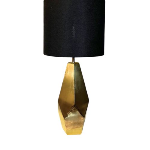 آباژور مدرن با بدنه استیل طلایی مات و شید مشکی استوانه‌ای – مناسب دکوراسیون لوکس