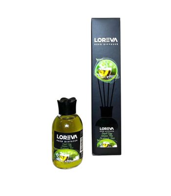 دیفیوزر خوشبوکننده چوبی LOREVA رایحه چای سبز با بطری شیشه‌ای ۱۲۰ میل
