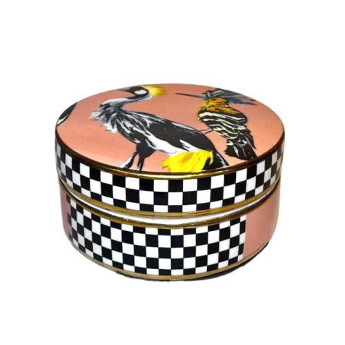 بانکه چینی کوچک طرح پرنده، درب‌دار، مناسب شکلات و دکور