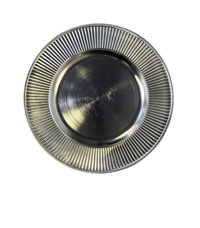 زیر بشقابی فایبرگلاس نقره‌ای براق با بافت دایره‌ای منظم و طراحی مدرن