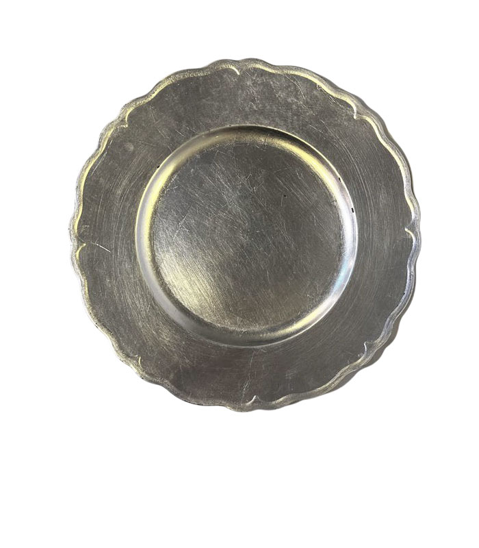 زیر بشقابی فایبرگلاس نقره‌ای براق با بافت دایره‌ای منظم و طراحی مدرن