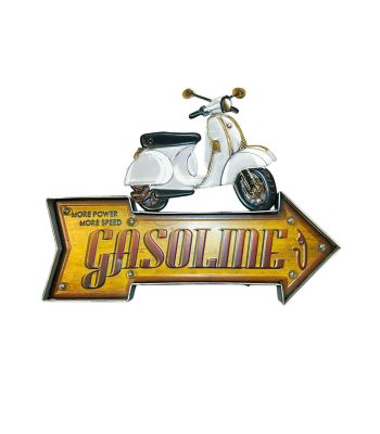 تابلو فلزی برجسته طرح وسپا و نوشته Gasoline با چراغ LED روشن