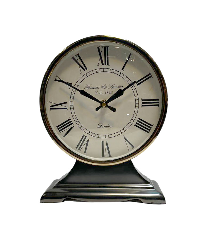 ساعت رومیزی کلاسیک استیل و برنج با طراحی اعداد رومی – ساخت هند