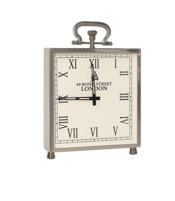 ساعت رومیزی استیل نقره‌ای با طراحی کلاسیک و صفحه بزرگ مدل Bond Street ساخت هند