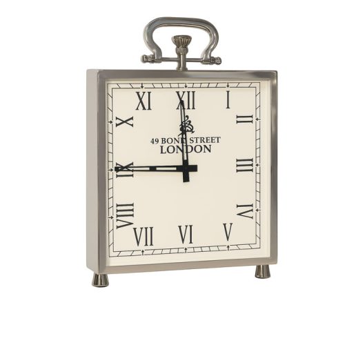 ساعت رومیزی استیل نقره‌ای با طراحی کلاسیک و صفحه بزرگ مدل Bond Street ساخت هند