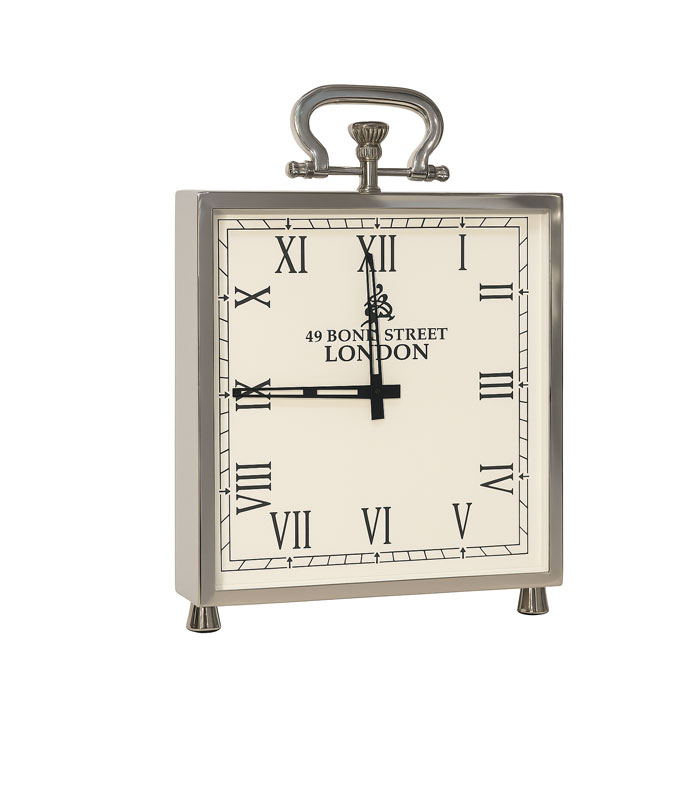 ساعت رومیزی استیل نقره‌ای با طراحی کلاسیک و صفحه بزرگ مدل Bond Street ساخت هند