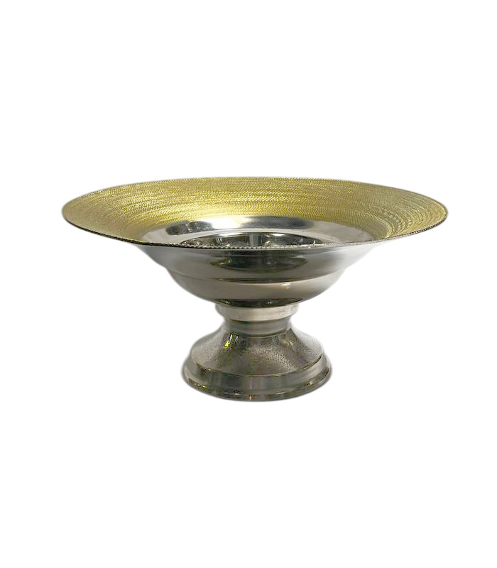 کاسه دکوری فلزی دو رنگ سیلور و گلد – ظرف فلزی لوکس مناسب دکوراسیون پذیرایی و میز کنسول