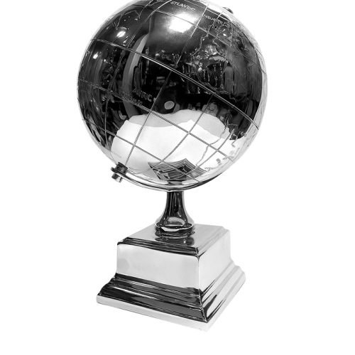 استند کره دکوری فلزی آلومینیوم و نیکل رنگ سیلور براق ساخت هند .