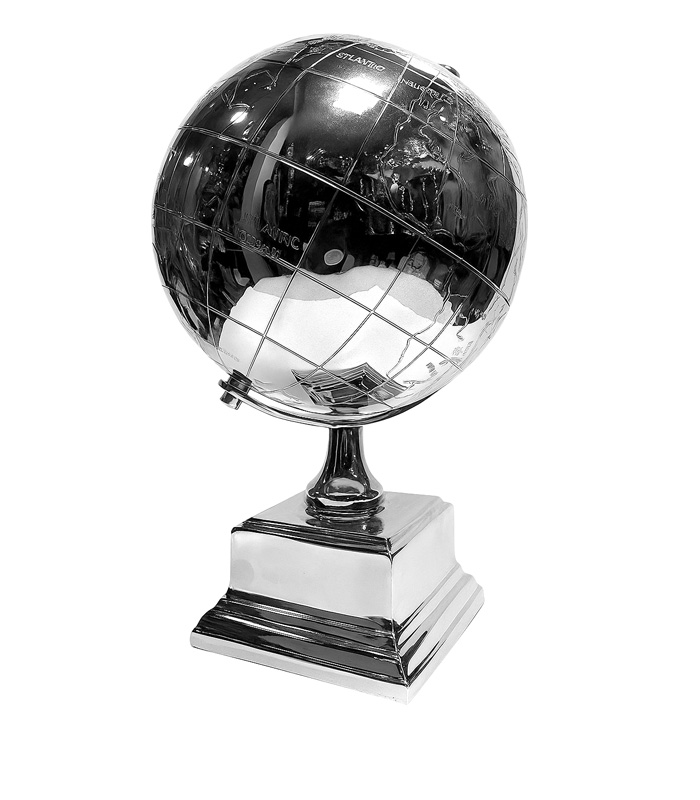 استند کره دکوری فلزی آلومینیوم و نیکل رنگ سیلور براق ساخت هند .