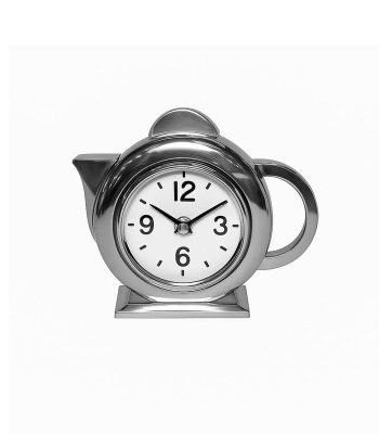 ساعت رومیزی طرح قوری رنگ نقره ای براق جنس فلزی آلومینیوم و برنج ساخت هند