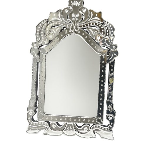 آینه رومیزی ونیزی دست‌ساز با قاب کلاسیک و تراش‌خورده، ابعاد 28×45 سانتی‌متر