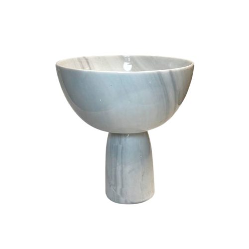 کاسه سنگی سفید پایه‌دار از سنگ طبیعی مناسب تنقلات و دکور