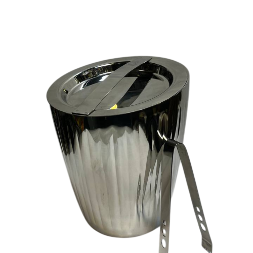 ظرف یخ استیل دوجداره براق به همراه انبر – ساخت هند