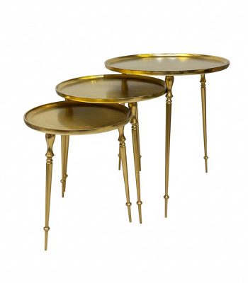 ست میز عسلی فلزی نیکل آلومینیوم سه‌تایی دست‌ساز با پایه‌های پیچی – ماهک گالری