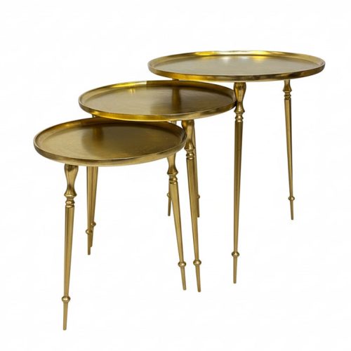 ست میز عسلی فلزی نیکل آلومینیوم سه‌تایی دست‌ساز با پایه‌های پیچی – ماهک گالری