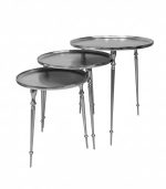 ست میز عسلی فلزی نیکل آلومینیوم سه‌تایی دست‌ساز با پایه‌های پیچی – ماهک گالری