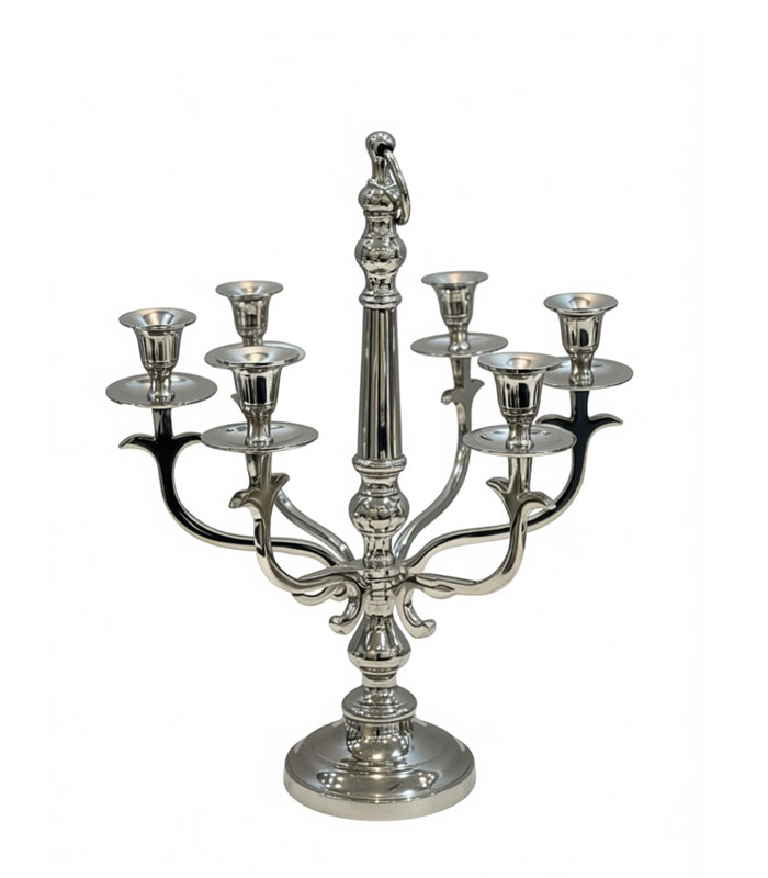 شمعدان 6 شاخه فلزی آلومینیوم و نیکل براق