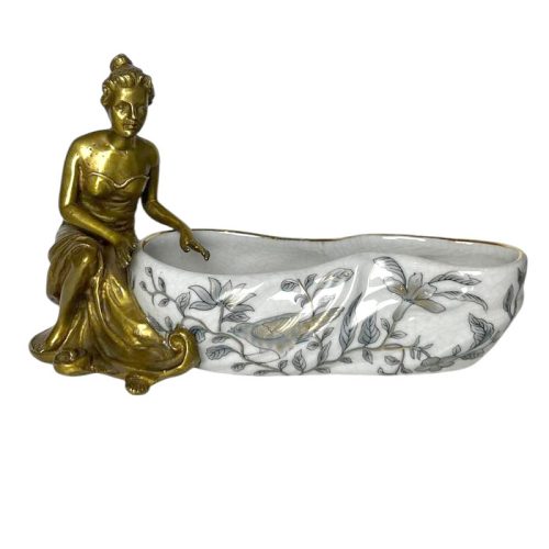 ظرف تزئینی چینی و برنز دست‌ساز با نقاشی دستی، جعبه جواهرات لوکس برای دکور منزل.