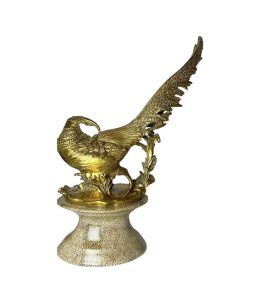 مجسمه خروس با پایه چینی و مجسمه برنز به ابعاد 27x37x10 سانتیمتر