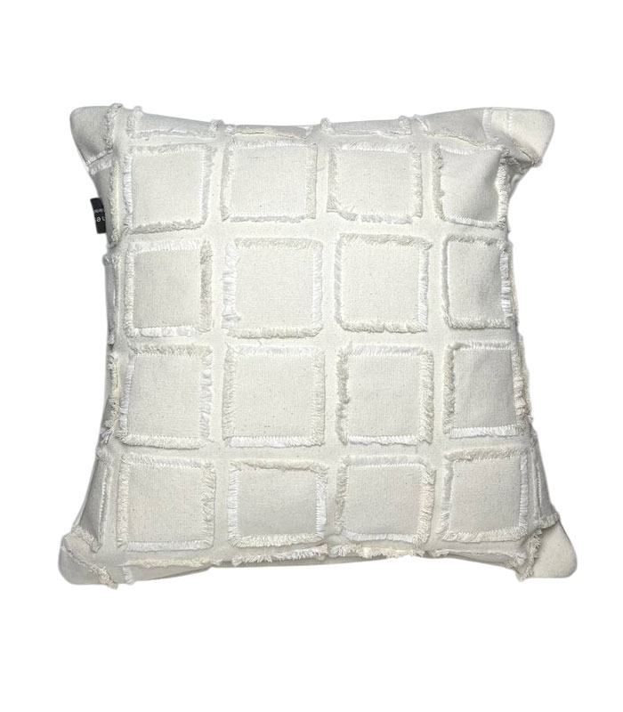 کوسن دست‌بافت کتان 45×45 با طرح مربع‌دوزی و پارچه کتان ضخیم – ماهک گالری