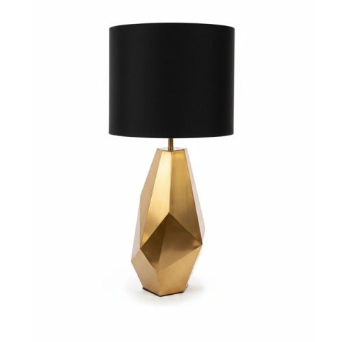 آباژور رومیزی مدرن طرح پریسم با بدنه استیل طلایی مات و شید مشکی در دکوراسیون داخلی