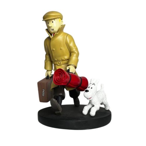 مجسمه رزینی دست‌ساز تینتین و میلو روی پایه گرد – ارتفاع 17 سانت