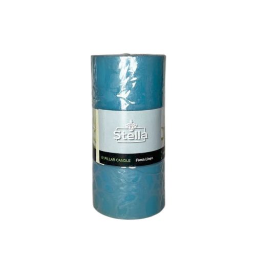 شمع استوانه‌ای آبی معطر استلا مدل Fresh Linen سایز 7.5*15 سانتی‌متر