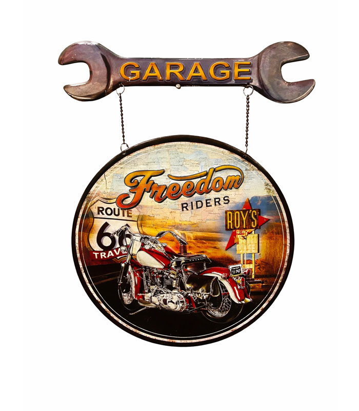 تابلو فلزی برجسته طرح Route 66 Garage | مدل Freedom Riders