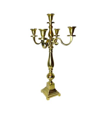 شمعدان ۵ شاخه فلزی طلایی مات دست‌ساز آلومینیوم و نیکل ماهک گالری