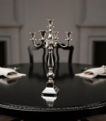 شمعدان ۵ شاخه فلزی نقره‌ای مات دست‌ساز آلومینیوم و نیکل ماهک گالری