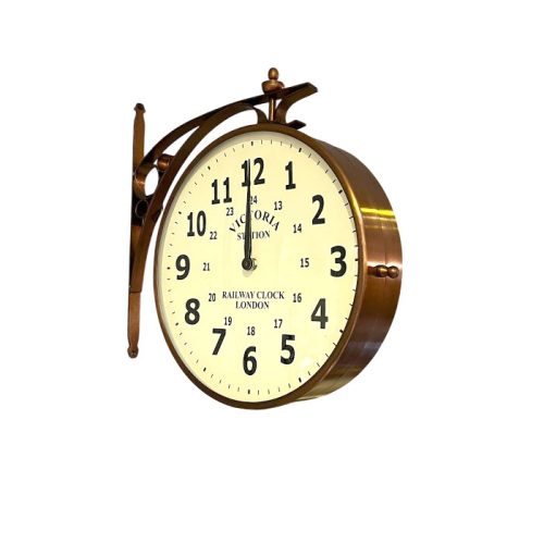 ساعت دیواری دوطرفه فلزی آبکاری مس مدل Victoria Station قطر 30 سانت