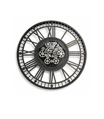 ساعت دیواری فلزی دوموتور چرخ‌دنده متحرک طوسی پتینه نقره‌ای 90 سانتی‌متری ماهک گالری