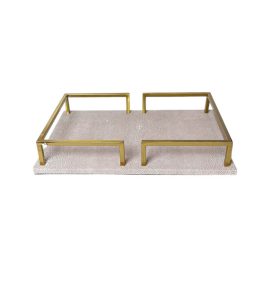 سینی اکسسوری چرمی با لبه فلزی طلایی 25×35 سانتی ساخت چین ماهک گالری