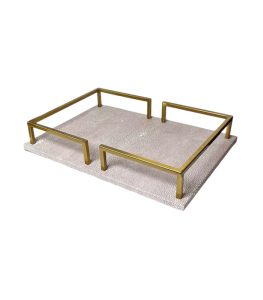 سینی اکسسوری چرمی با لبه فلزی طلایی 25×35 سانتی ساخت چین ماهک گالری