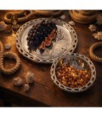 کاسه میوه و آجیل فلزی طرح لنگر آلومینیوم روکش نیکل پتینه سیاه دست‌ساز هند قطر 32 سانتی‌متر