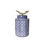 جار چینی آبی سفید با دستگیره شاخه برنجی 35 سانتی ساخت چین ماهک گالری