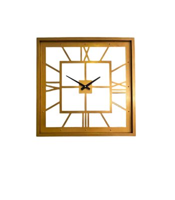 ساعت دیواری فلزی طلایی نیمه مات مربعی 65×65 با طراحی مدرن و موتور بی‌صدا