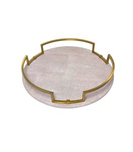 سینی اکسسوری چرمی دایره با لبه فلزی طلایی 25×35 سانتی ساخت چین ماهک گالری