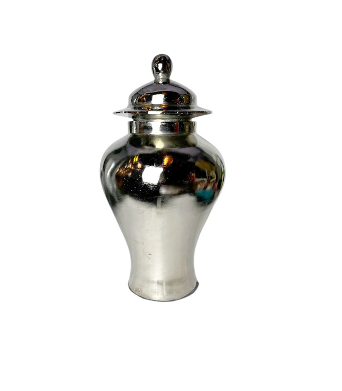 جار تزئینی فلزی نیکل و آلومینیوم دست‌ساز با طراحی کلاسیک و سطح براق