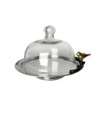 ظرف پذیرایی استیل چکش‌کاری شده با درب شیشه‌ای و تزئین پرنده برنجی ساخت هند ماهک گالری