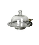 ظرف پذیرایی استیل چکش‌کاری شده با درب شیشه‌ای و تزئین پرنده برنجی ساخت هند ماهک گالری