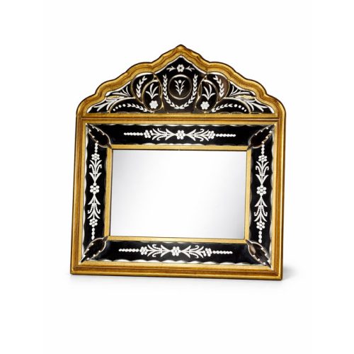 آینه ونیزی رومیزی کلاسیک با فریم چوبی پتینه ورق طلا و تراش دست