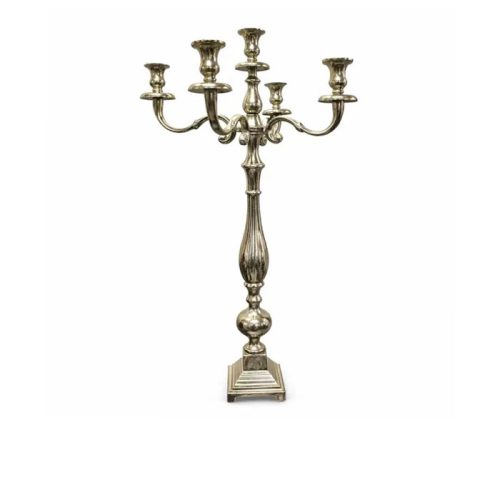 شمعدان کلاسیک 5 شاخه فلزی آلومینیوم و نیکل دست ساز ارتفاع 80 سانتی متر