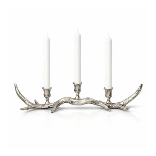 شمعدان سه‌شاخه طرح شاخ گوزن | آلومینیوم–نیکل | دست‌ساز ریخته‌گری | ابعاد 60×13